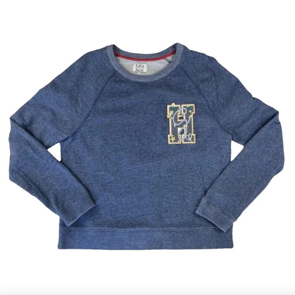 GIGI HADID X TOMMY HILFIGER Blue Embroided Logo Sweater